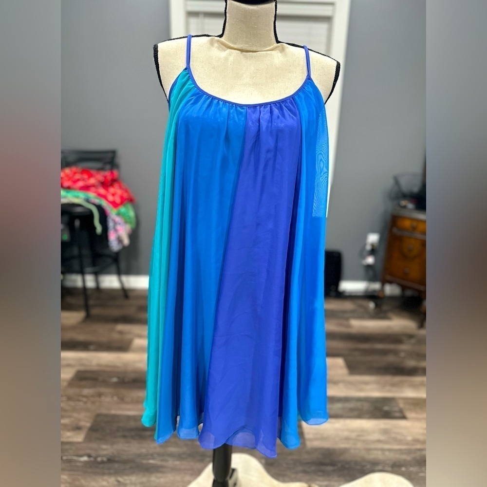 Free People Rainbow Sorbet Blue Chiffon Mini Dress Womens Small